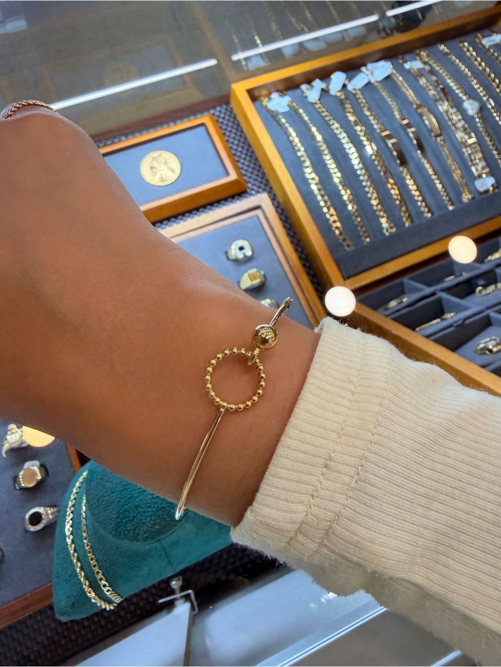Gold Circle Bead Toggle Bracelet - Women Jewelry